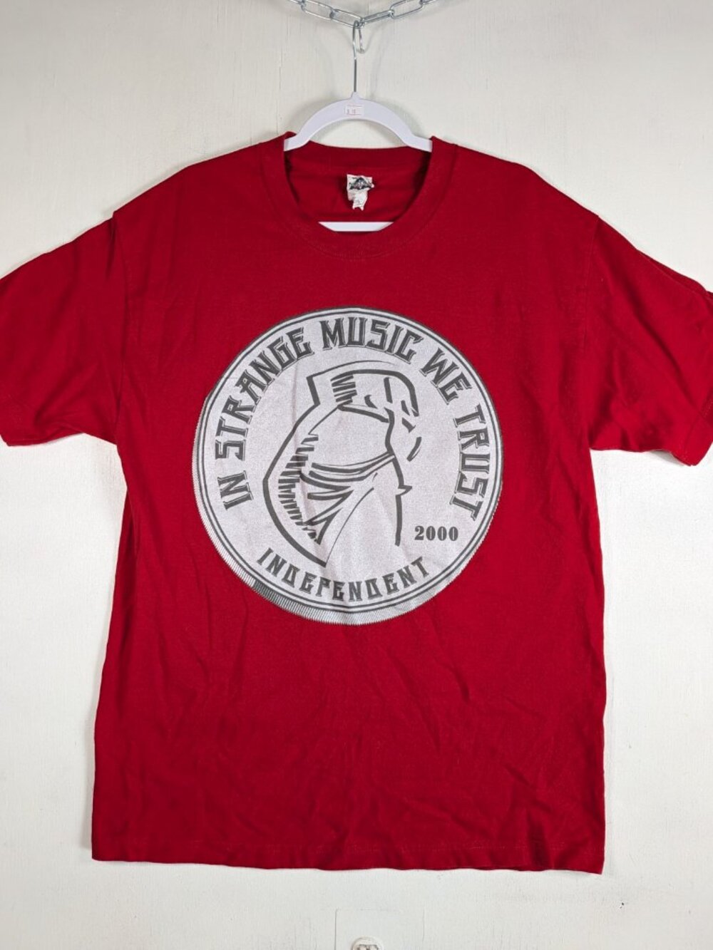Tech N9ne Strange Music We Trust T-Shirt Mens L Red Double Sided Rap Tee Alstyle